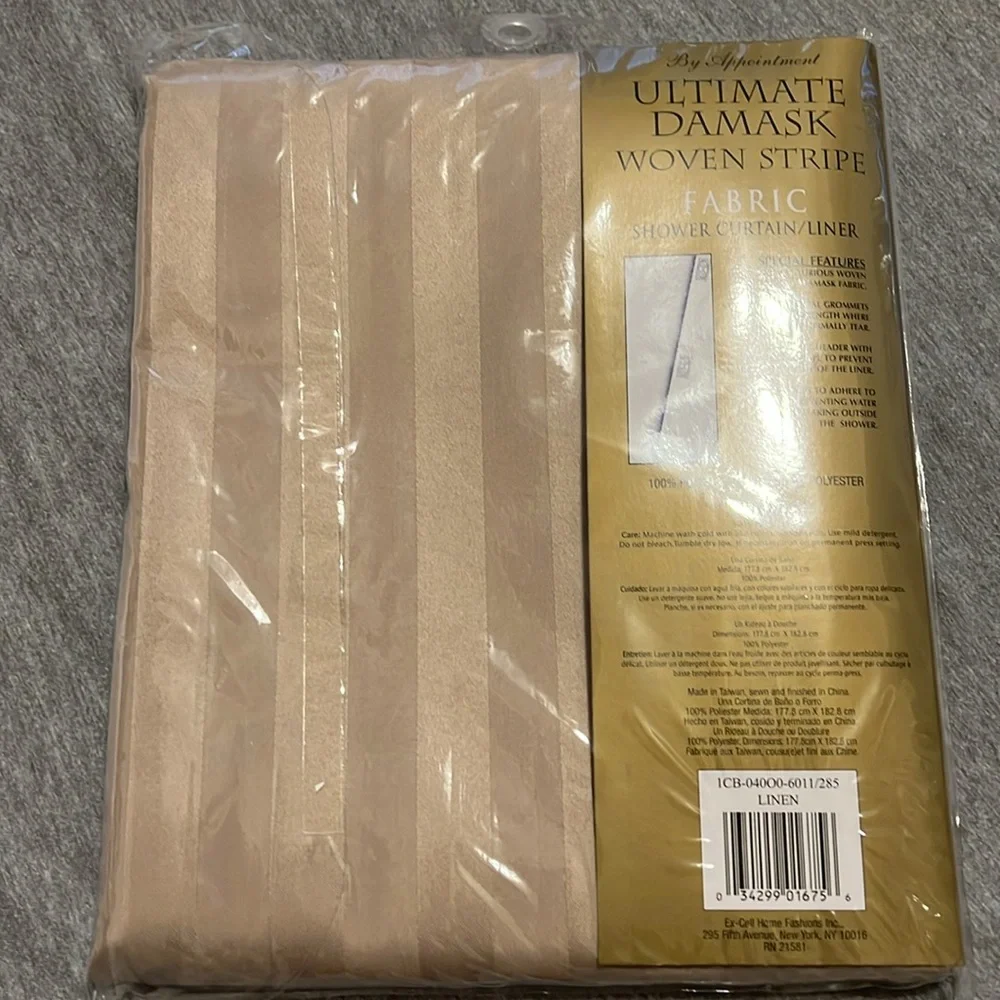 Fabric Damask Woven Stripe Shower Curtain Liner